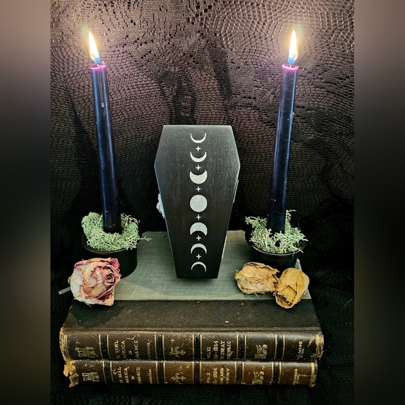 Black Moon Phases Coffin Ring Box Jewelry Organizers
